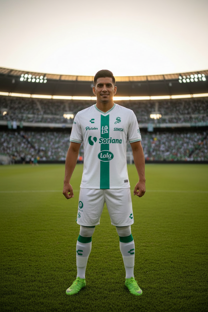 Hombre con jersey Santos Laguna blanca