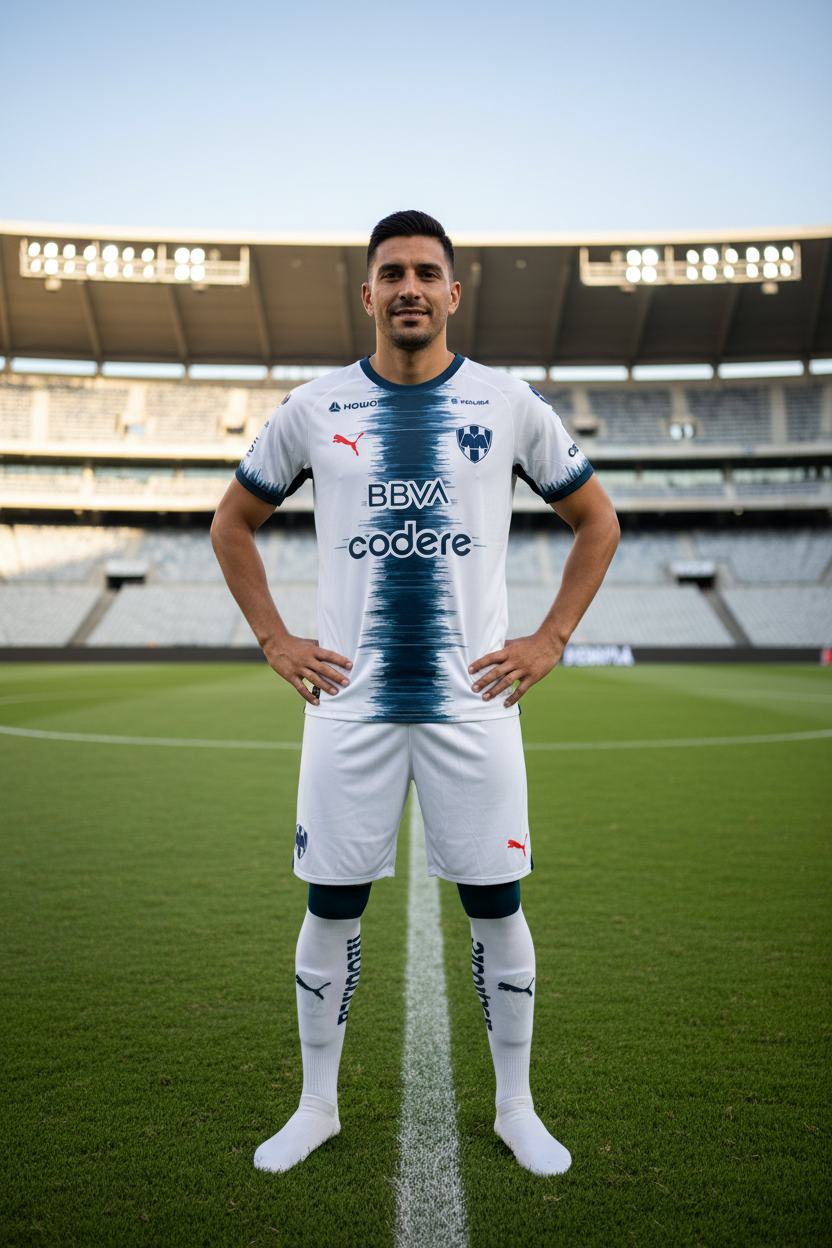 Hombre con jersey visitante de Rayados de Monterrey