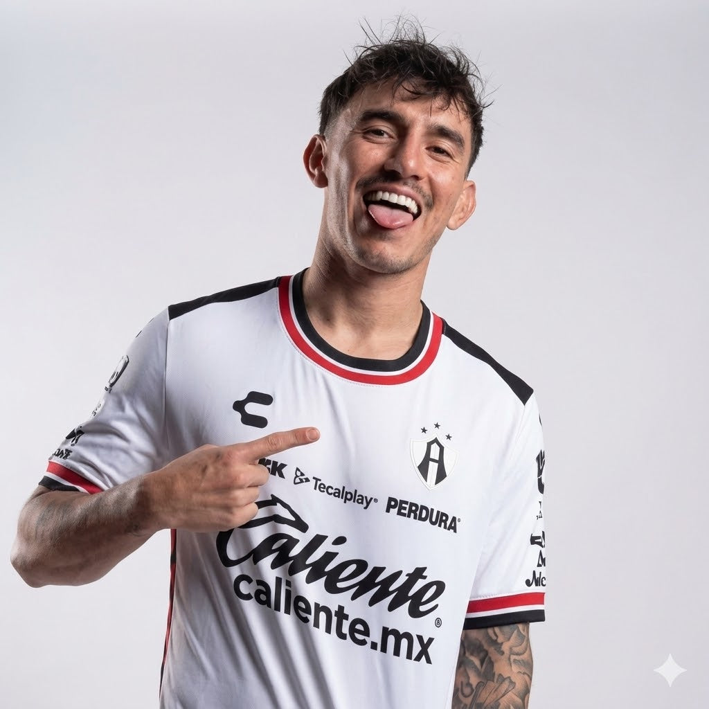Playera Futból Atlas Visitante 2026, Blanca, Rojinegros